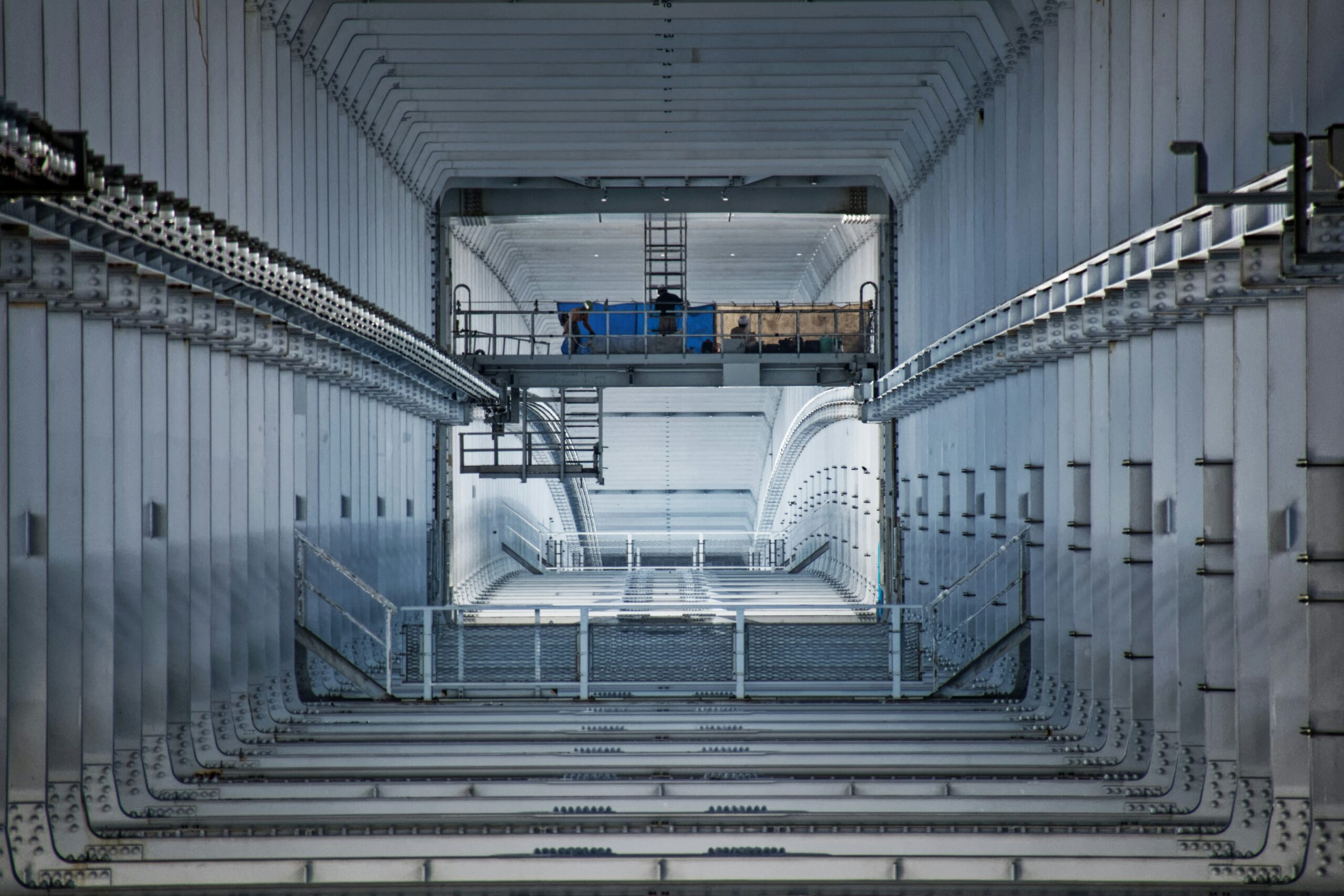 Industrial steel bridge corridor interior